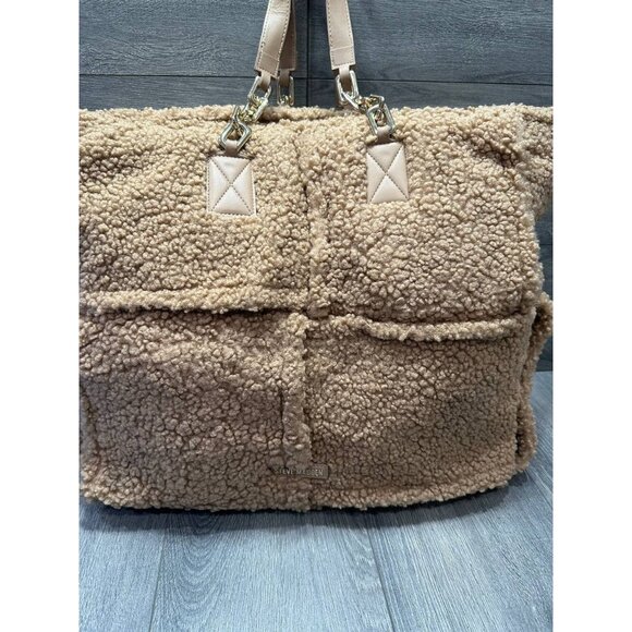 Steve Madden BCRUSH Brown Teddy Tote Bag Sherpa Oversized B000416 - Picture 2 of 9